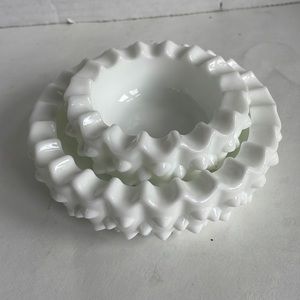 Hobnail ashtrays Milk Glass 2 piece Round Nesting
